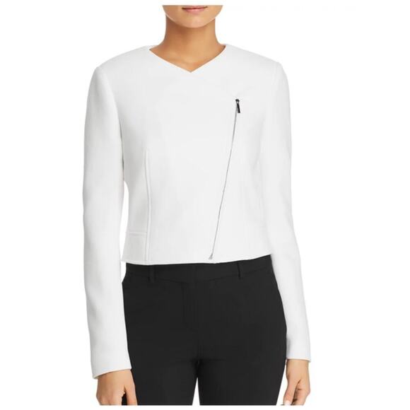 Boss Hugo Boss Womens Juleama Cropped Jacket Twill Asymmetrical Zip Sz 4 NWT - Picture 1 of 8